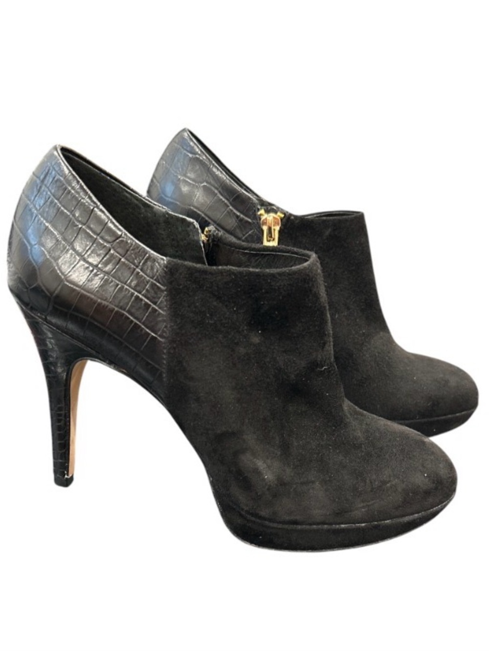 Vince Camuto Elvin Black Suede Croc-Embossed Platform Booties NWOT - Size 8B